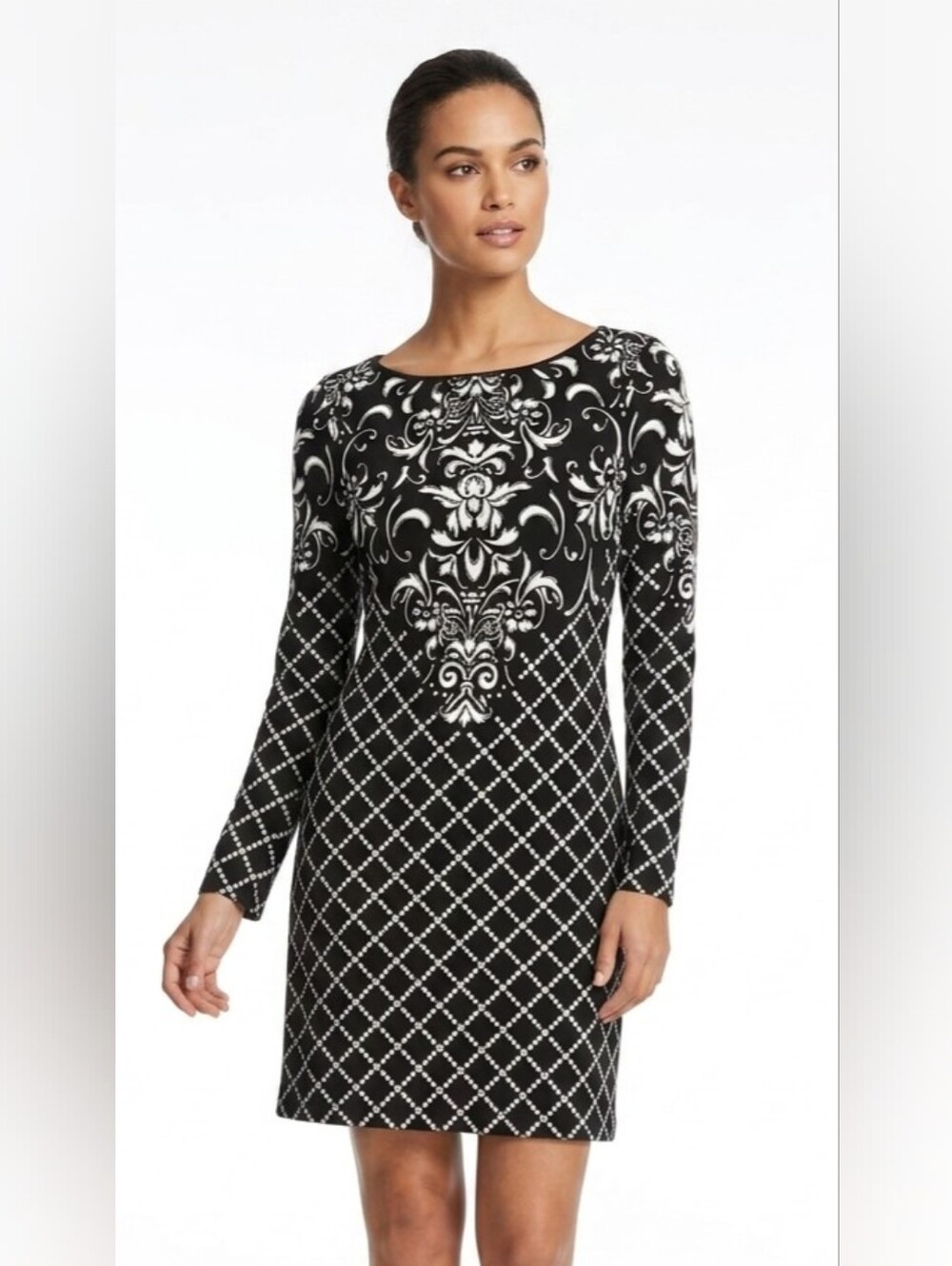 White House Black Market Black and White Long-Sleeve Sheath Dress Size XS
